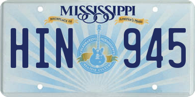 MS license plate HIN945