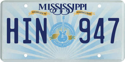 MS license plate HIN947