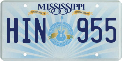 MS license plate HIN955