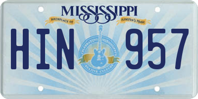 MS license plate HIN957