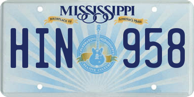 MS license plate HIN958