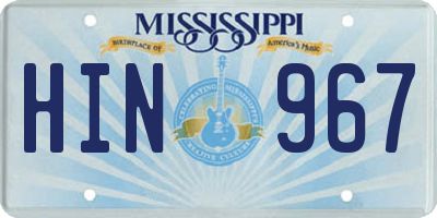 MS license plate HIN967
