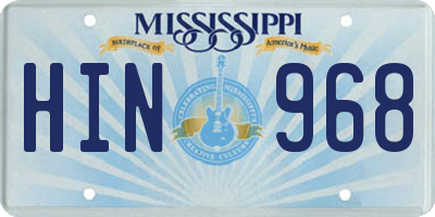 MS license plate HIN968