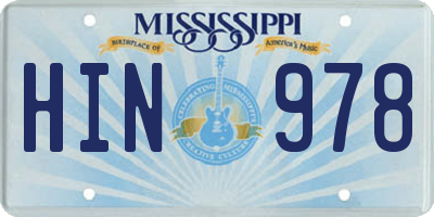 MS license plate HIN978