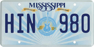 MS license plate HIN980