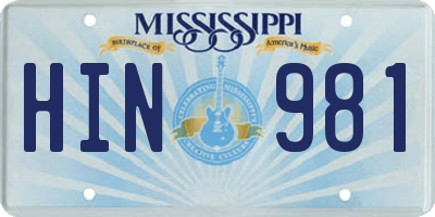 MS license plate HIN981