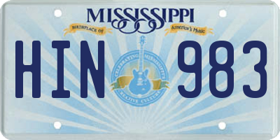 MS license plate HIN983