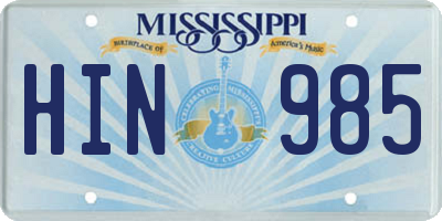 MS license plate HIN985