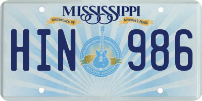 MS license plate HIN986