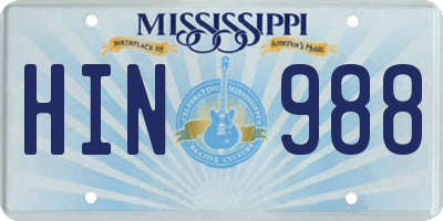 MS license plate HIN988