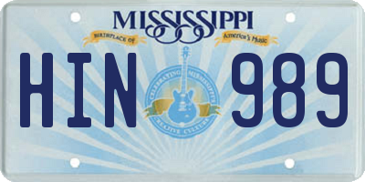 MS license plate HIN989
