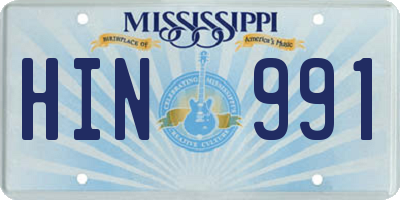 MS license plate HIN991