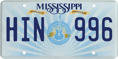 MS license plate HIN996