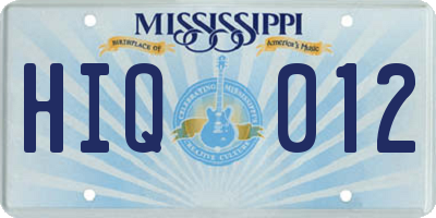 MS license plate HIQ012