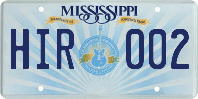 MS license plate HIR002
