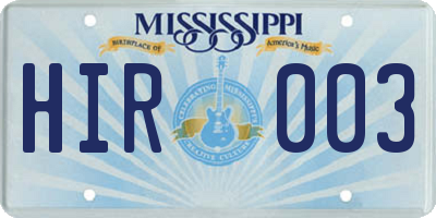 MS license plate HIR003