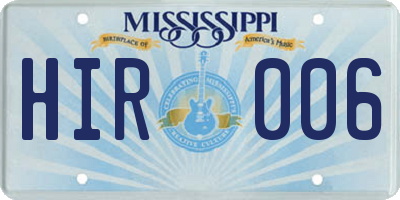 MS license plate HIR006