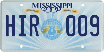 MS license plate HIR009