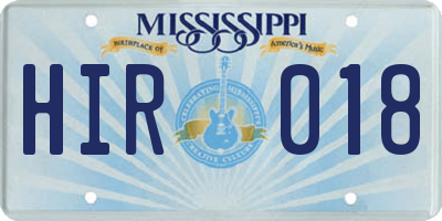 MS license plate HIR018