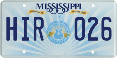 MS license plate HIR026
