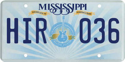 MS license plate HIR036