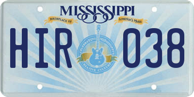 MS license plate HIR038