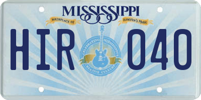 MS license plate HIR040