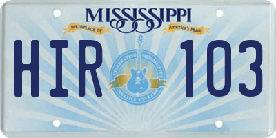 MS license plate HIR103