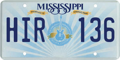 MS license plate HIR136