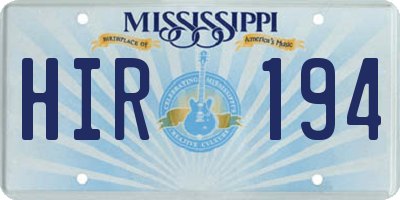 MS license plate HIR194