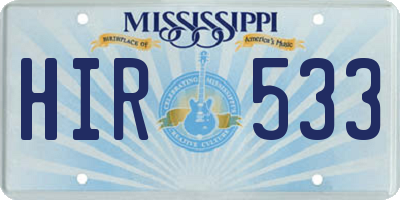 MS license plate HIR533