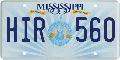MS license plate HIR560