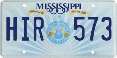 MS license plate HIR573