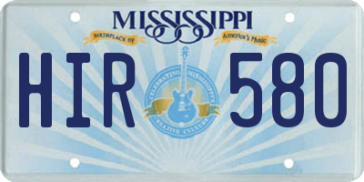 MS license plate HIR580