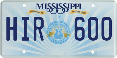 MS license plate HIR600