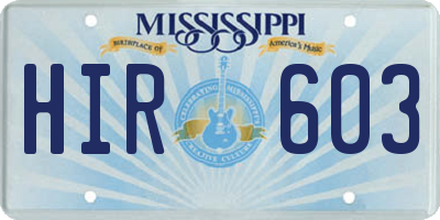 MS license plate HIR603