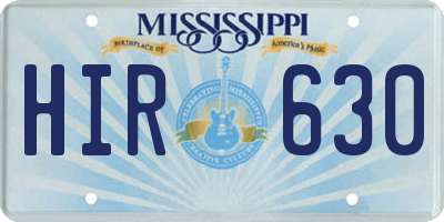 MS license plate HIR630