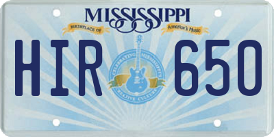MS license plate HIR650