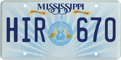MS license plate HIR670