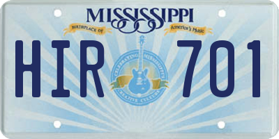 MS license plate HIR701