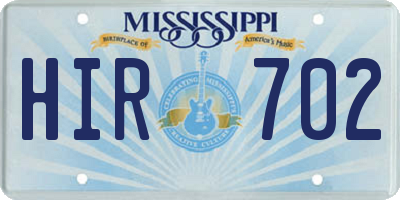 MS license plate HIR702