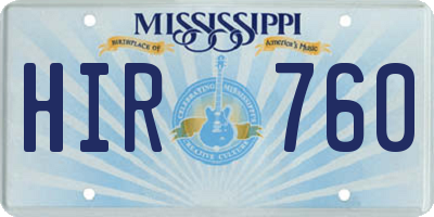 MS license plate HIR760