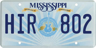 MS license plate HIR802
