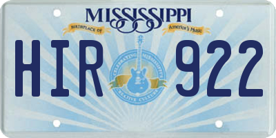 MS license plate HIR922