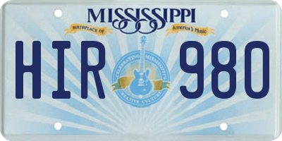 MS license plate HIR980