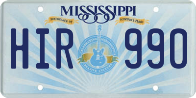 MS license plate HIR990