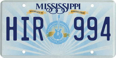 MS license plate HIR994