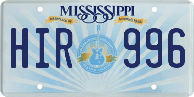 MS license plate HIR996
