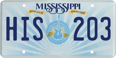 MS license plate HIS203