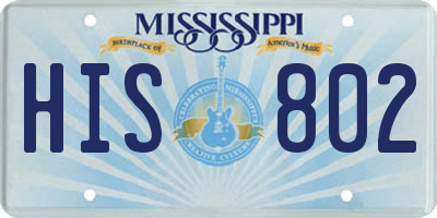 MS license plate HIS802